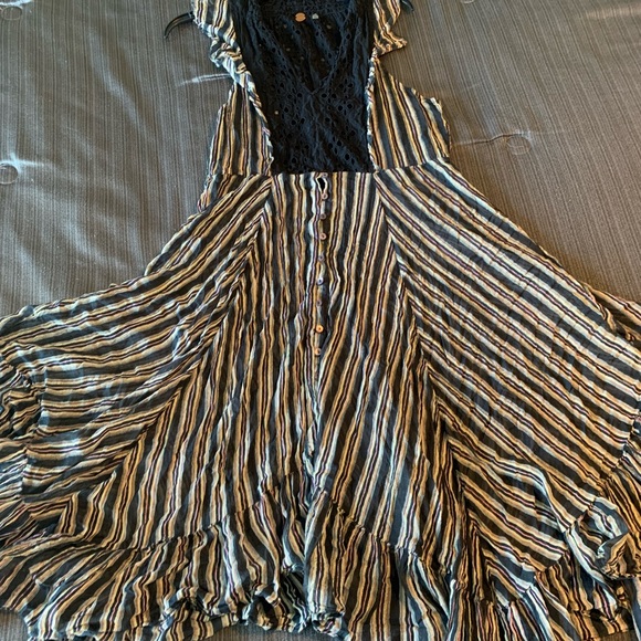 Free People One Caraway Stripe Maxi Dress Black Purple Cream Eyelet Lace Size M - Picture 11 of 16